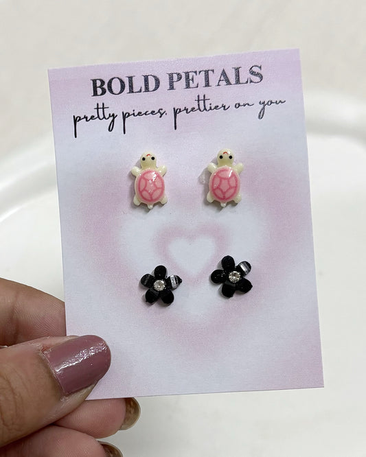 Pink turtle stud combo