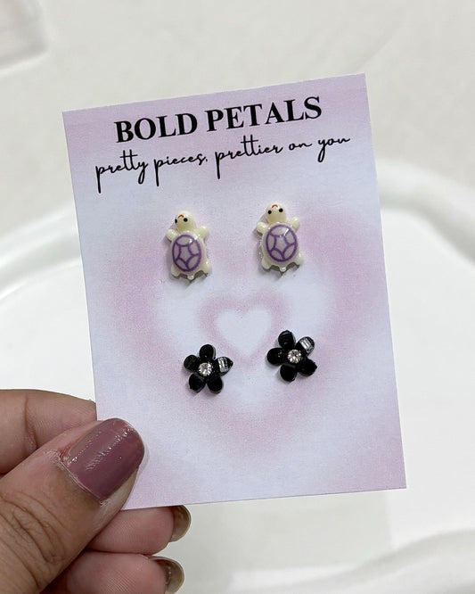 Purple turtle stud combo