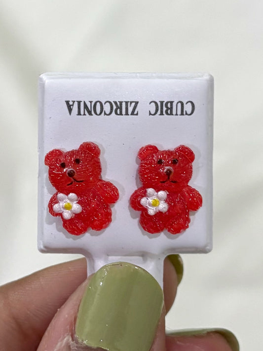 Red teddy bear studs