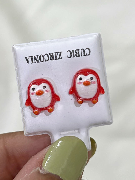 Red penguin studs
