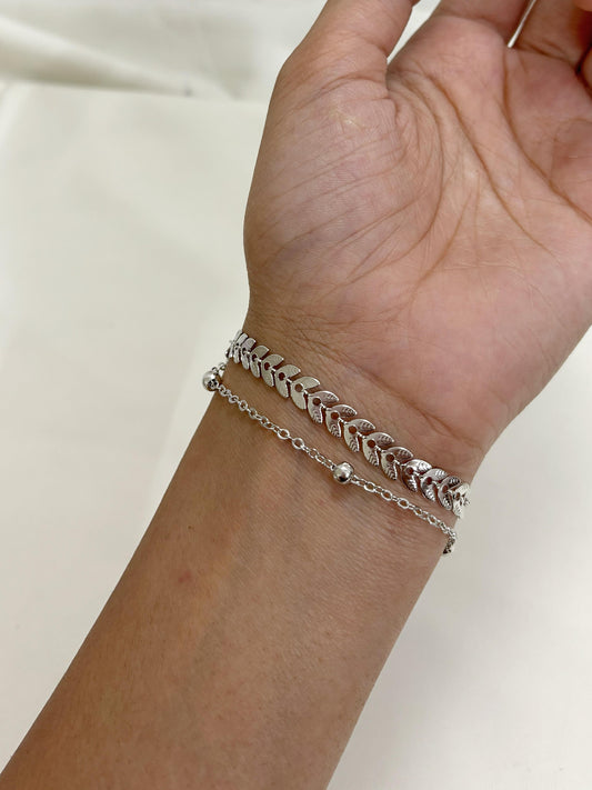 silver leaf layer bracelet