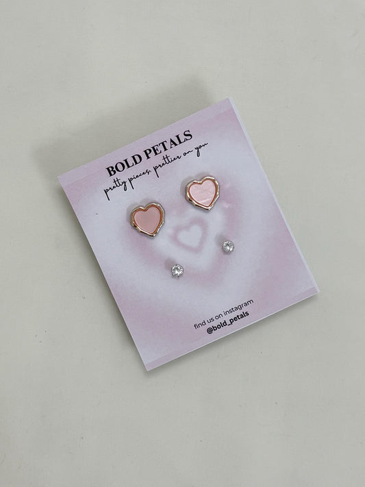 Pink Heart studs card
